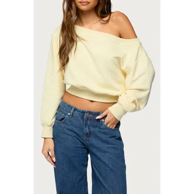 Edikted Christy Off The Shoulder Cotton Blend Sweatshirt In Yellow