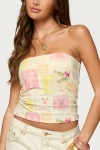 Edikted Cicilla Vintage Mixed Print Tube Top In Cream, Women's At Urban Outfitters In Multi