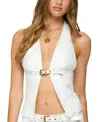 Edikted Ciel Split Front Denim Halter Top In White