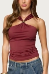 Edikted Cielle Wide Strap Gathered Top In Burgundy
