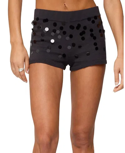 Edikted Cierra Sequin Knit Micro Shorts In Black