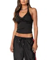 Edikted Cindi Lace Trim Halter Crop Top In Black