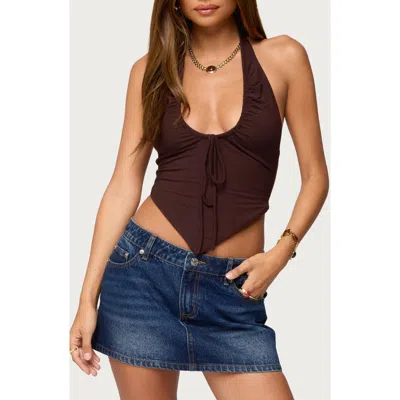 Edikted Cindy Halter Open Back Top In Brown