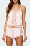 Edikted Clair Lace Trim Satin Camisole In Pink