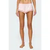 Edikted Clair Ruffle & Lace Satin Shorts