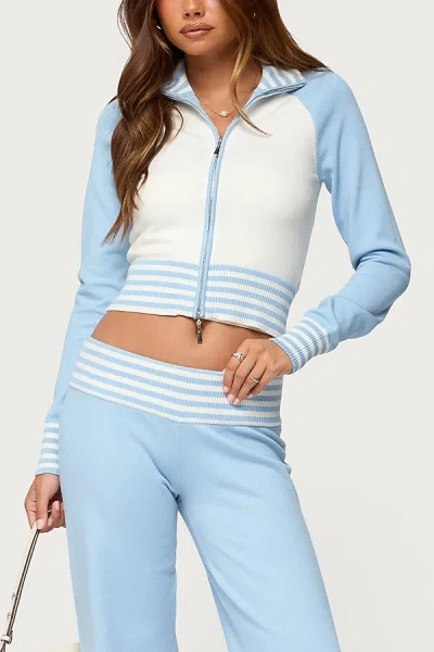 Edikted Clarisse Contrast Stripey Cardigan In Light/blue, Women's At Urban Outfitters In Multi