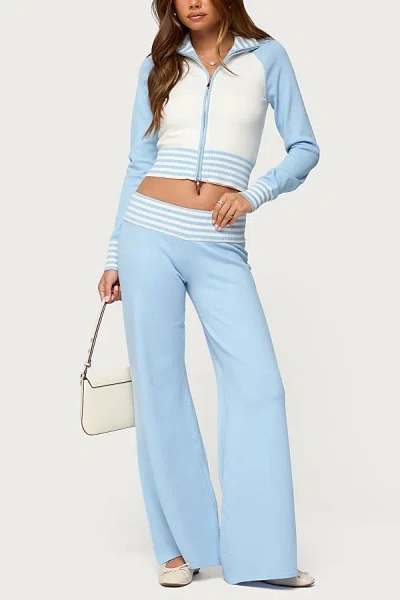 Edikted Clarisse Stripey Flared Knit Pants In Light/blue, Women's At Urban Outfitters