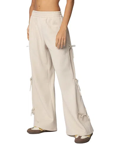 Edikted Claudette Baggy Ribbon Sweatpants In Neutral