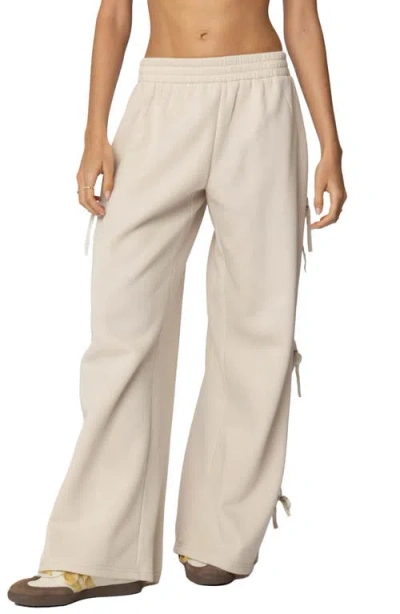 Edikted Claudette Bow Wide Leg Sweatpants In Cream
