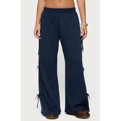 Edikted Claudette Ribbon Baggy Sweatpants In Blue