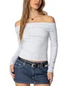Edikted Claudie Foldover Off The Shoulder Top In Gray-melange