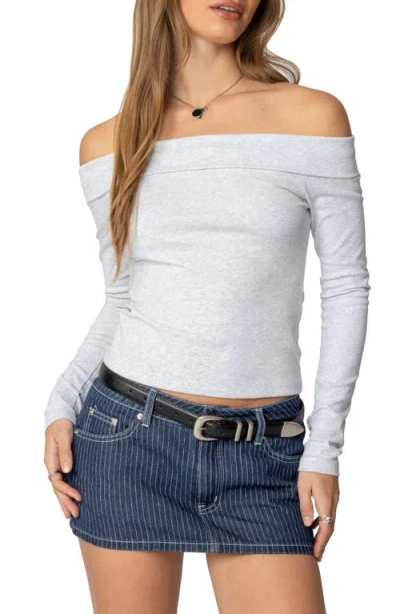 Edikted Claudie Foldover Off The Shoulder Top In Gray-melange