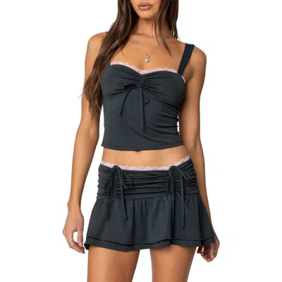Edikted Claudina Ruched Crop Tank In Dark-gray
