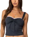Edikted Claudina Ruched Crop Tank In Dark-gray