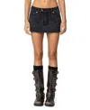 Edikted Clementine Low Rise Denim Micro Skort In Black Washed