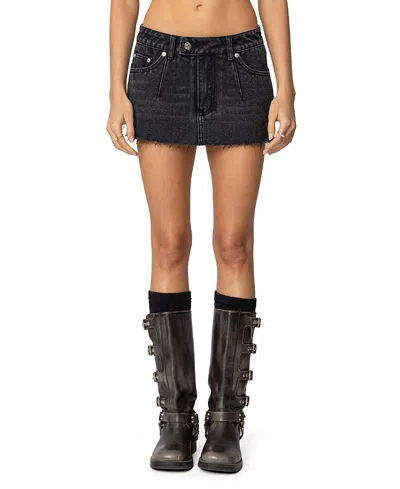 Edikted Clementine Low Rise Denim Micro Skort In Black Washed
