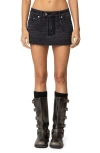 Edikted Clementine Low Rise Raw Hem Denim Miniskirt In Black-washed
