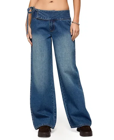 Edikted Cleo Tie Waist Low Rise Baggy Jeans In Blue