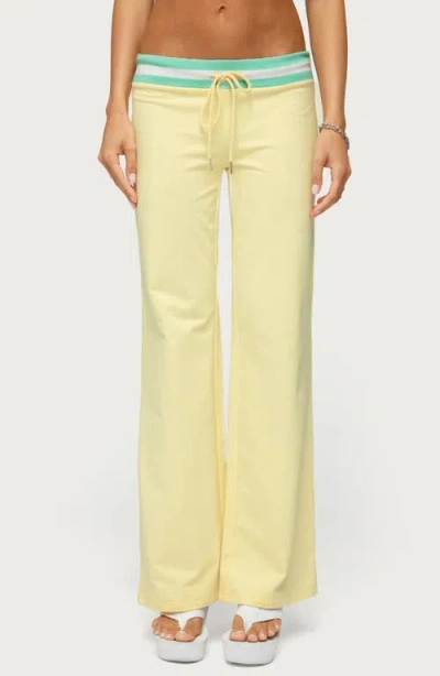 Edikted Clioh Contrast Waist Straight Leg Sweatpants In Yellow