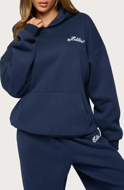 Edikted Club  Logo Hoodie In Blue