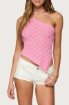 Edikted Codi Asymmetric One-shoulder Open Back Knit Top In Pink