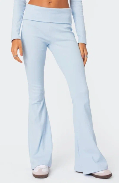 Edikted Coffee Break Rib Flare Leggings In Light Blue