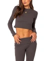 Edikted Coffee Break Rib Crop Top In Dark Gray