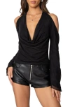 EDIKTED EDIKTED COLD SHOULDER COWL NECK MESH HALTER TOP