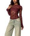 Edikted Colette Sheer Lace Bodysuit In Burgundy