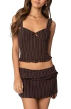 Edikted Colleen Ruffle Pinstripe Corset Top In Brown