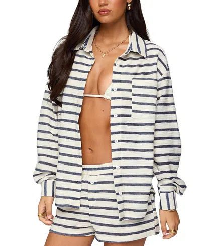 Edikted Collins Oversized Striped Button Up Shirt