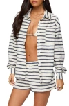 Edikted Collins Oversized Striped Button Up Shirt