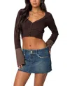 Edikted Colorblock Crop Cardigan In Brown