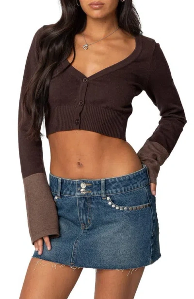 Edikted Colorblock Crop Cardigan In Brown