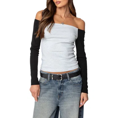 Edikted Colorblock Off The Shoulder Top In Gray-melange