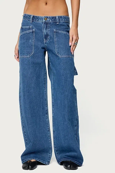Edikted Connie Low Rise Baggy Carpenter Jeans In Blue, Women's At Urban Outfitters