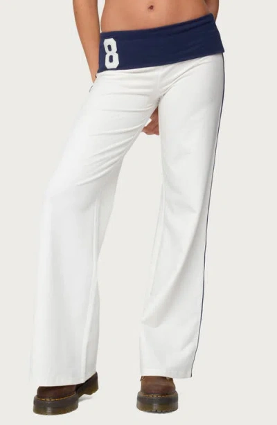 Edikted Contrast 8 Foldover Wide Leg Pants In White