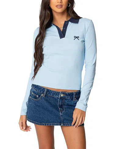 Edikted Contrast Bow Polo Top In Light-blue