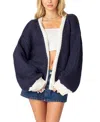 Edikted Colorblock Chunky Knit Cardigan In Navy