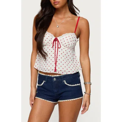 Edikted Contrast Polka Dot Cupped Chiffon Top In White