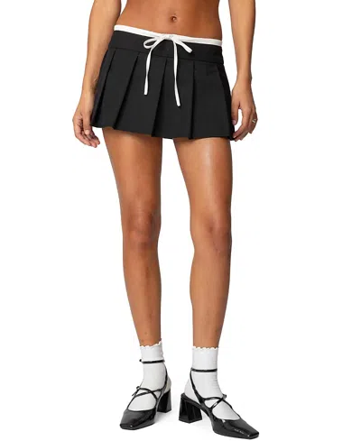Edikted Contrast Drawstring Pleated Mini Skort In Black And White