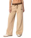 Edikted Contrast Waist Logo Wide Leg Sweatpants In Camel