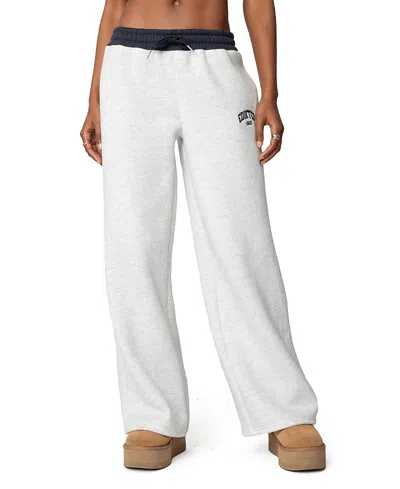 Edikted Contrast Waist Logo Wide Leg Sweatpants In Gray-melange
