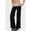 Edikted Wide Leg Contrast Fold Over Pants In Black
