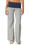 Edikted Wide Leg Contrast Fold Over Pants In Gray-melange