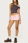 Edikted Contrast Lace Asymmetric Off Shoulder Top In Dark/gray, Women's At Urban Outfitters In Gray