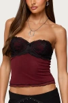 Edikted Contrast Lacey Sheer Mesh Bra Top In Burgundy