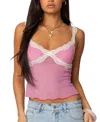 Edikted Contrast Lacey Mesh Tank Top In Pink
