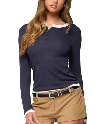 EDIKTED CONTRAST LAYERED LOOK HENLEY TOP