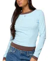 Edikted Layered Look Long Sleeve Stretch Cotton Top In Blue